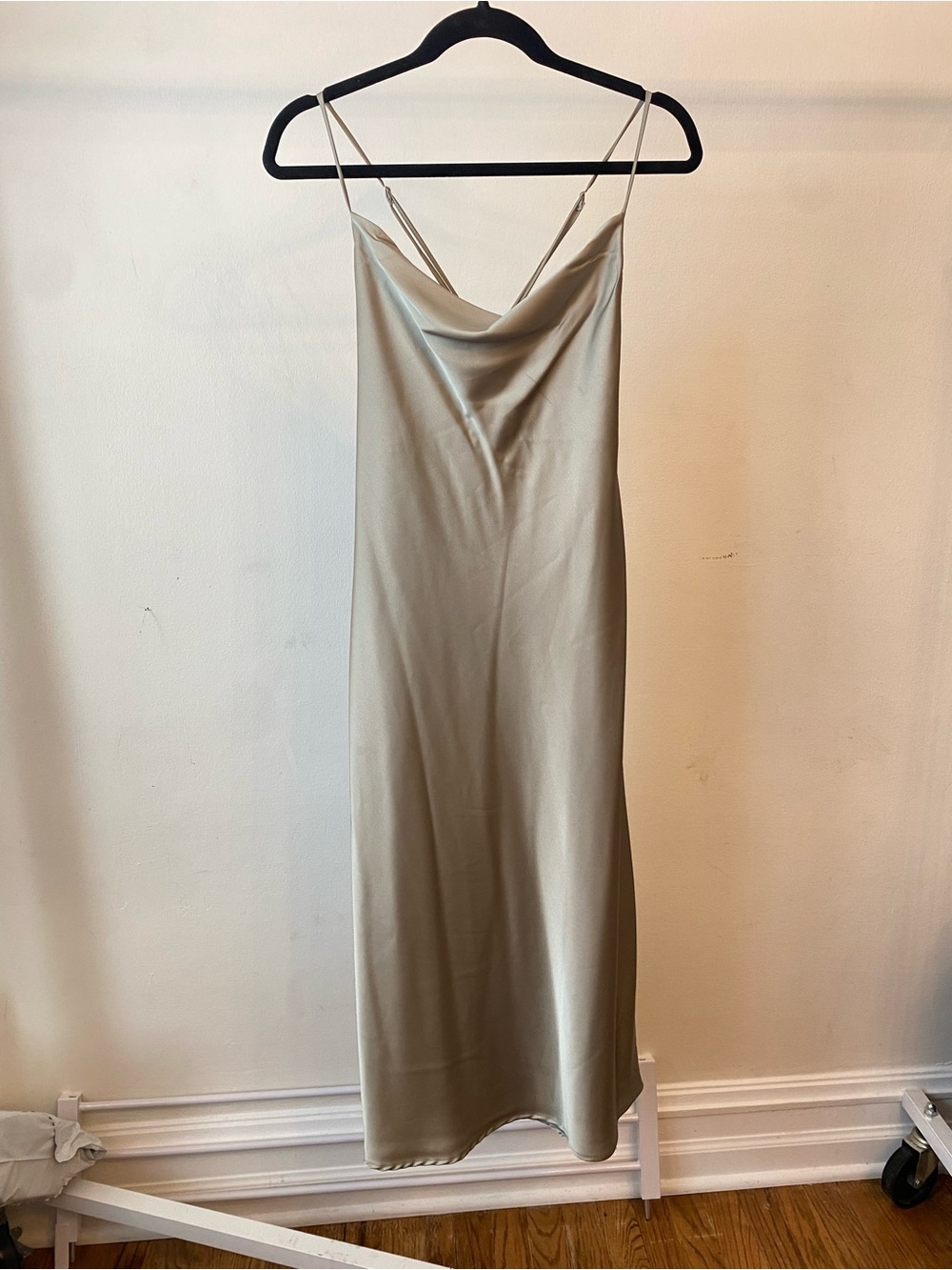 Satin Cowl Neck Slip Dress in Light Beige